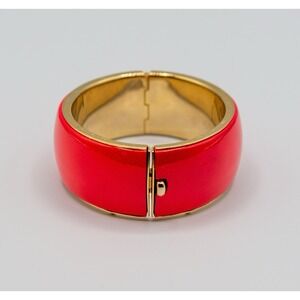 Vintage‎ Red Clamp Bracelet Chunky Clamper with Goldtone Hardware